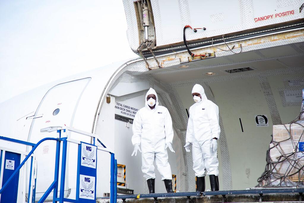 A shipment of emergency Ebola response supplies arrives at Bunia airport in Ituri province, DR Congo.